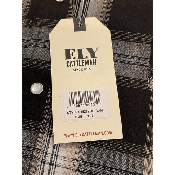 NWT Ely Cattleman Shirt 3XL Tall Men’s Plaid Western Pearl Snaps L/S Pockets - Picture 7 of 8